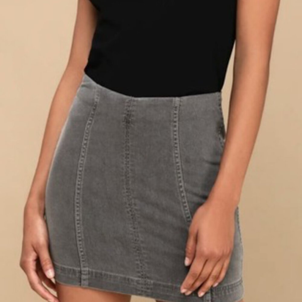 Free People Modern Femme Washed Gray Denim Mini Skirt, XS